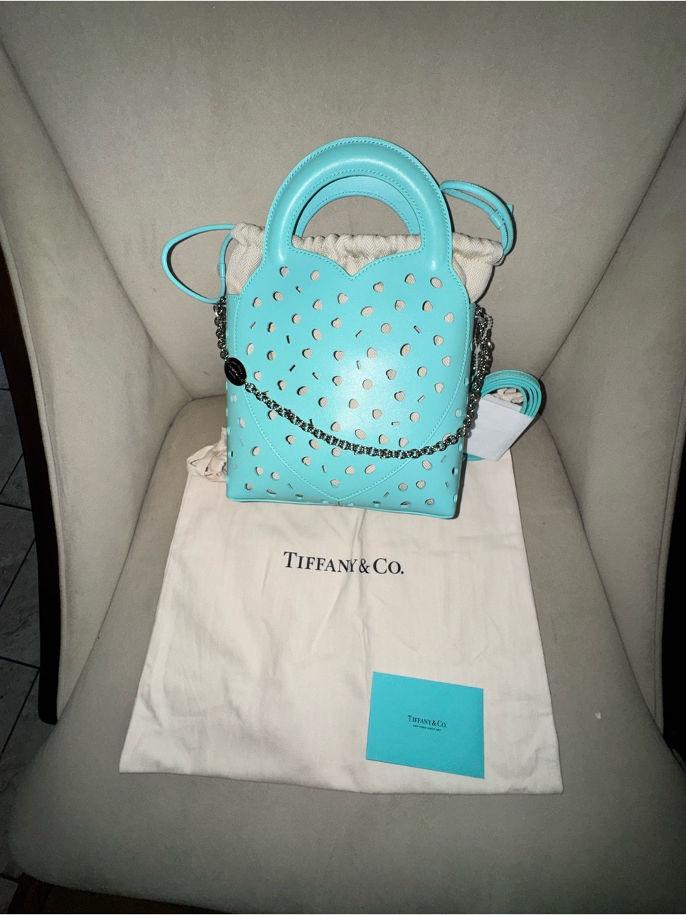 Tiffany & Co. Mini Heart Cutout Leather Crossbody in Tiffany Blue